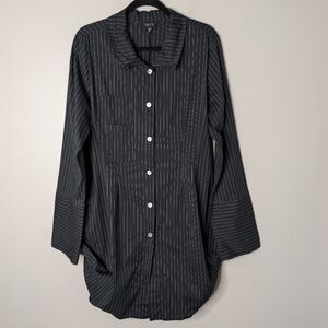 Comfy USA Black Pinstripe Long Sleeve Dress